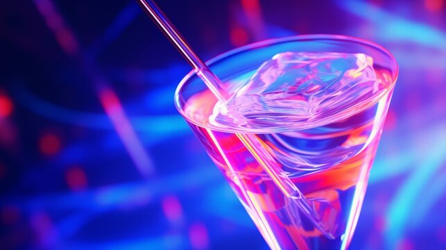 Cocktail in neon glow. A colorful drink for a night club
