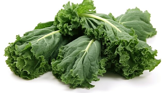 Fresh kale leaves with vibrant green color and intricate veining, captured in sharp focus. The hyper-realistic image showcases the crispness, clarity, and natural beauty