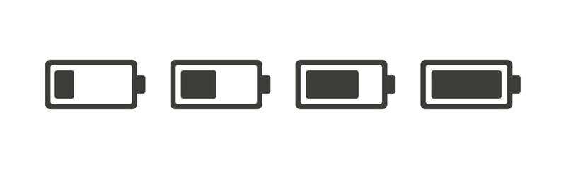 Set of battery charge level indicator icon vecor illustration. Low and fully charge