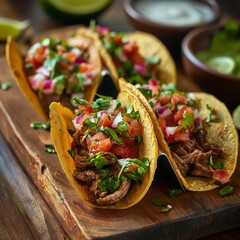 Street food vibe, Mexican tacos with grilled carne asada and fresh salsa