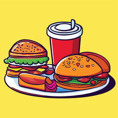 illustration of a traditional set of fast food