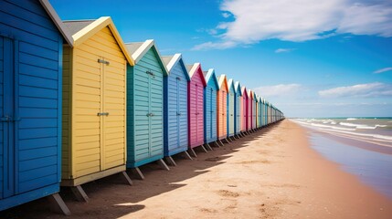 Obraz na płótnie Canvas Colourful Beach Huts on Southwold Beach Suffolk