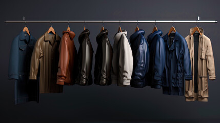 A sliding coat with neatly folded jeans and trousers of various styles
