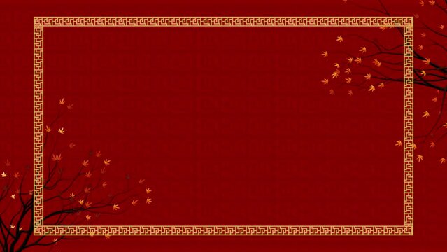 Lunar New Year. Chinese New Year holiday greeting card celebration decoration oriental animation background. Gold and red elements.