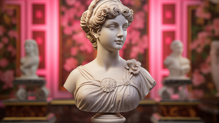 Neoclassical Sculpture Bust on Floral Backdrop for Home Decor, Art Education