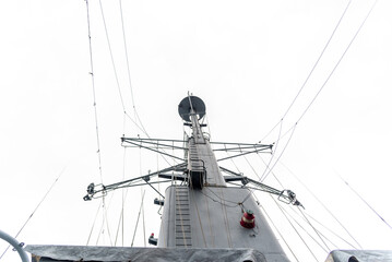 Communication tower and antennas of the Brazilian Navy ship Fragata Constituicao F42, stopped at...