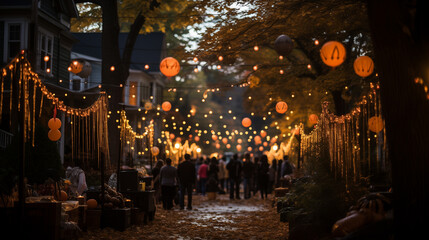 Autumn Evening Street Festival Ambience, Ideal for Event Planning and Community Gatherings