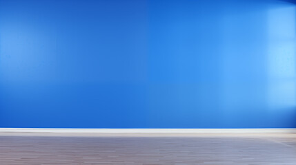 Empty Room with Blue Wall and Wooden Floor, Suitable for Interior Mockups