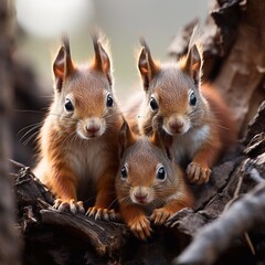 Eichhörnchenfamilie im Wald, made by AI