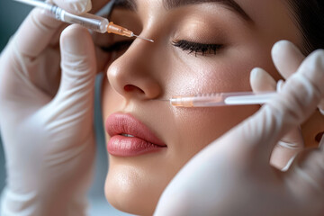 Woman gets a beauty treatment with injections on her face