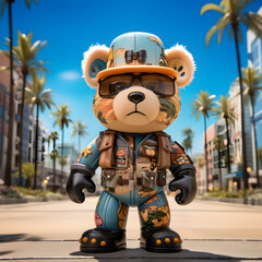 Bear art toy with glass police suit in Los angeles Generative AI