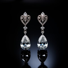 Diamond Earring in black background ai generated