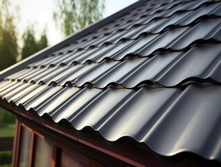 brown tiles on the roof slope close-up