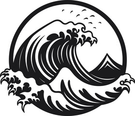 Circular Ocean Wave Emblem Vector Design