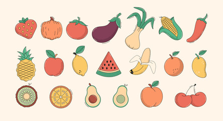 Funny vegetables characters in retro cartoon style vector illustration set. Vegetarian food products vintage animation elements design