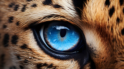 The blue eyes of th wild animal cheetah as seen on a closer - obrazy, fototapety, plakaty