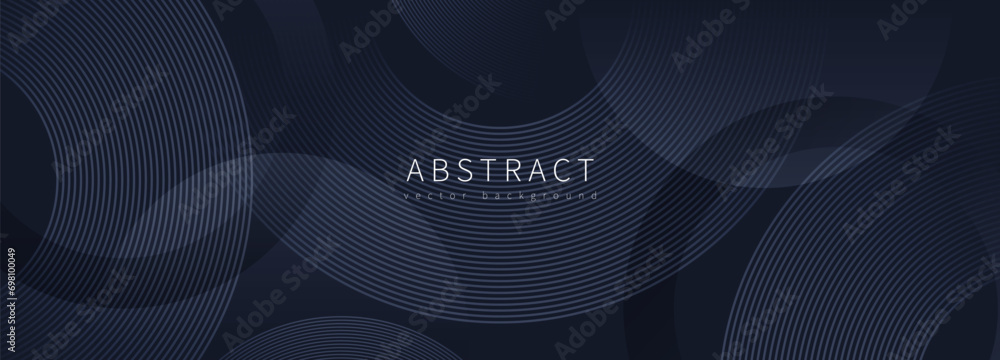 Poster dark abstract vector geometric background with circular lines.