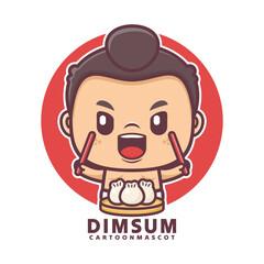 cute cartoon sumo with dimsum - obrazy, fototapety, plakaty