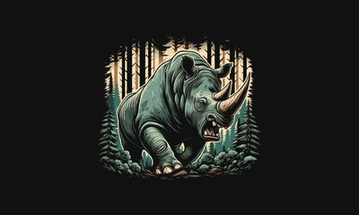 rhino angry on forest vector illustration artwork design - obrazy, fototapety, plakaty