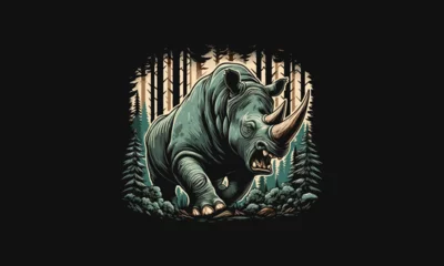 Fotobehang rhino angry on forest vector illustration artwork design © josoa