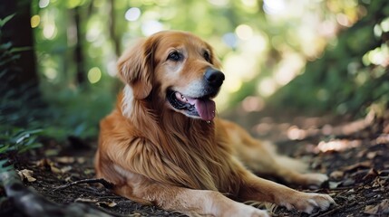 Photo of fluffy dog in the forest