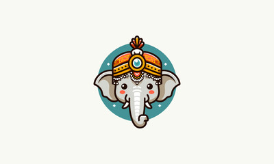 head elephant wearing indian hat vector logo design