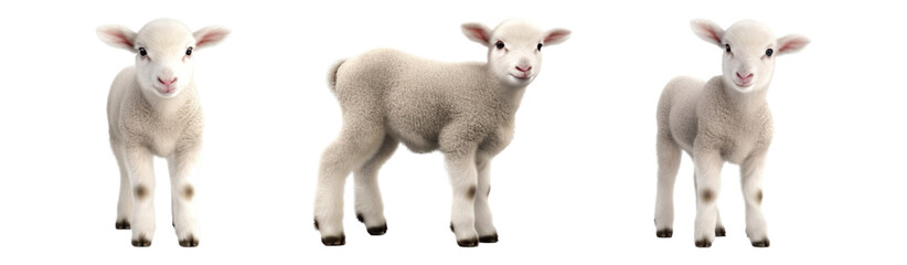 Set of baby sheep standing, isolated on transparent or white background