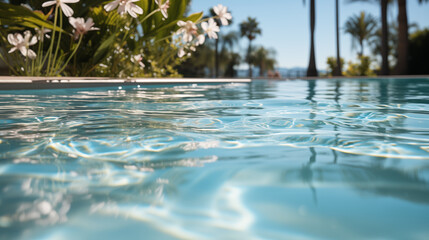 swimming pool in the garden, swimming pool in the summer, swimming pool in the and flowers,