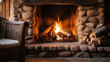 fireplace with burning logs