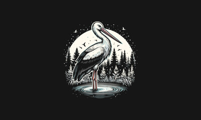 stork on forest vector illustration artwork design