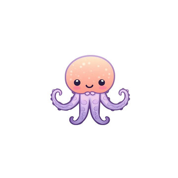 A cartoon octopus on a transparent background, cutest sticker illustration, highly detailed character design, pastel color, die cut sticker, sticker concept design.
