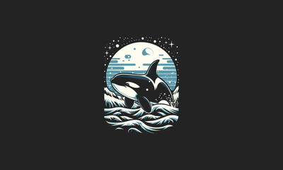 orca on sea vector illustration mascot design - obrazy, fototapety, plakaty
