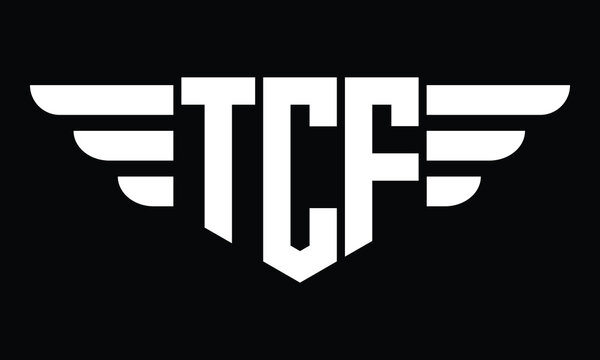 TCF three letter logo, creative wings shape logo design vector template. letter mark, word mark, monogram symbol on black & white.	