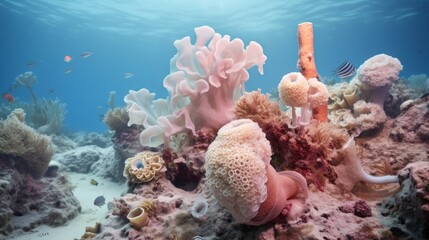 Fototapeta na wymiar corals and algae on the seabed.