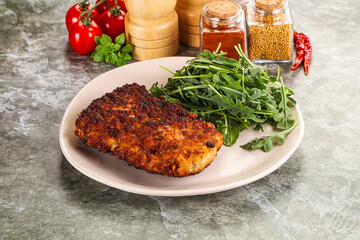 Tasty roasted breaded meat schnitzel
