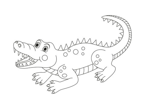 Coloring page for Alligator vector illustration. Kindergarten children Coloring pages activity worksheet with cartoon Alligator. Crocodile isolated on white background for color books.