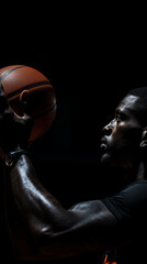 Fototapeta na wymiar Side view photo of African basketball player holding ball