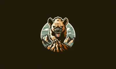 Poster hyena angry on mountain vector mascot design © josoa