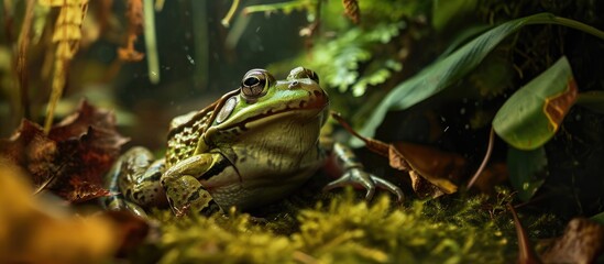 Frog in enclosed space with foliage