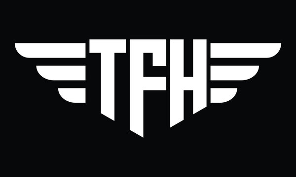 TFH three letter logo, creative wings shape logo design vector template. letter mark, word mark, monogram symbol on black & white.	