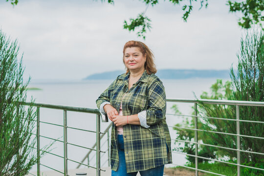 Plus size mature modern lady lifestyle. Middle age lady. Concept of new life after 50s and changes