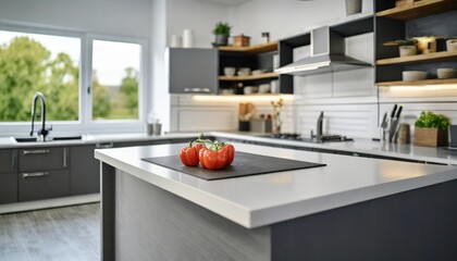 Interior view of a new kitchen. Generated with AI