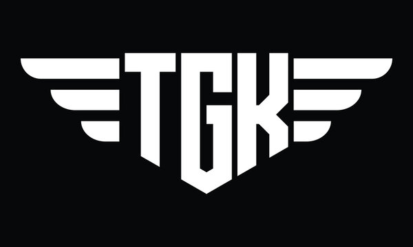 TGK three letter logo, creative wings shape logo design vector template. letter mark, word mark, monogram symbol on black & white.	