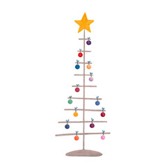 Watercolor illustration of a Christmas tree.