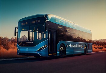 A hydrogen fuel cell bus concept. Generative AI - obrazy, fototapety, plakaty