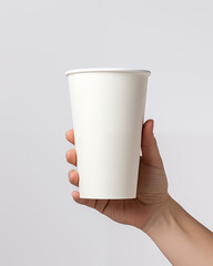 
photo mockup of a disposable coffee cup, disposable paper cup for coffee take away, with white lid