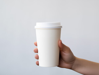 
photo mockup of a disposable coffee cup, disposable paper cup for coffee take away, with white lid