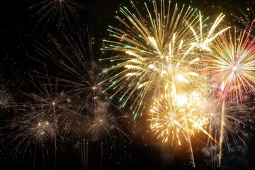 Fototapeta premium Bright Fireworks with dark sky background