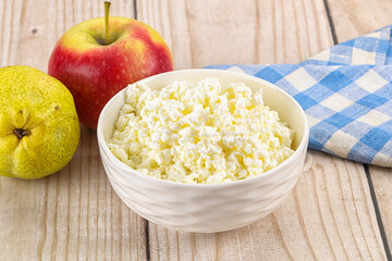 Organic cottage cheese in the bowl