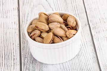 Salted tasty pistachio nuts heap